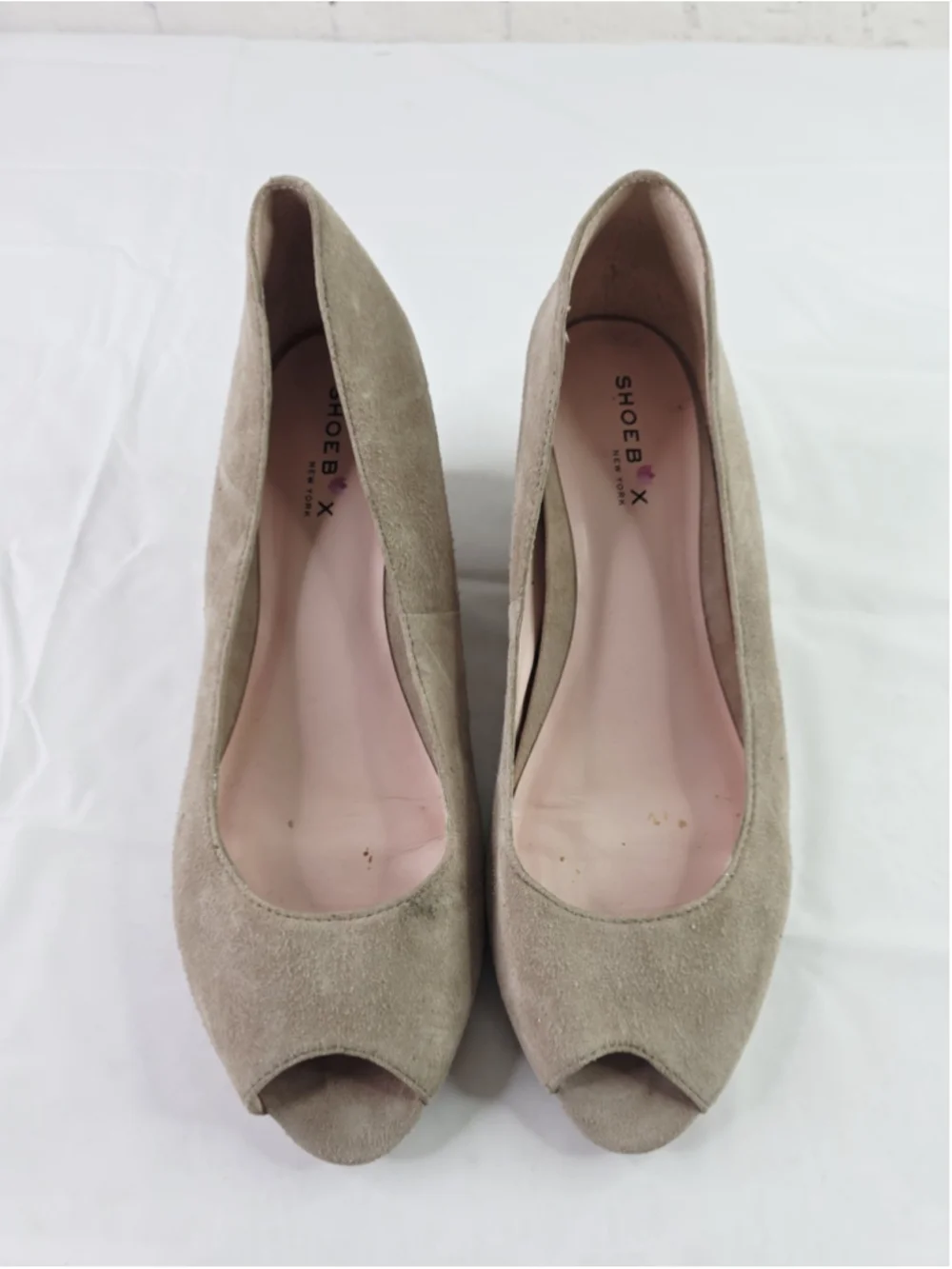 Shoe Box New York Taupe Peep Toe Wedge Women's Size 11 B